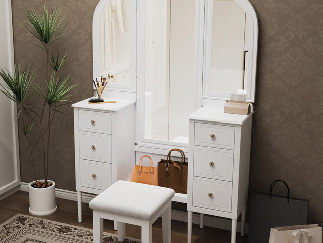 47" White Wood Six Drawer Dresser