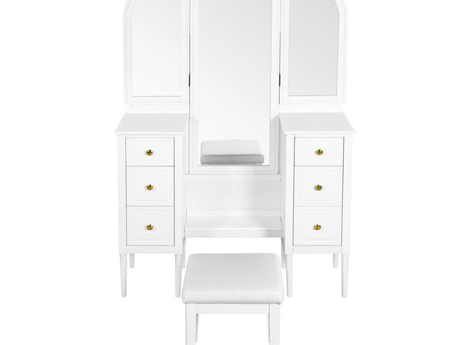 47" White Wood Six Drawer Dresser