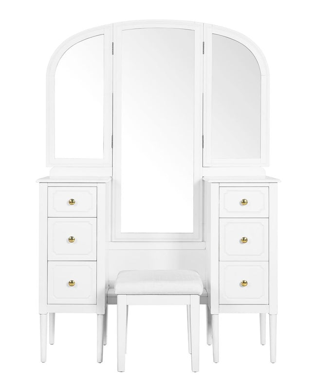 47" White Wood Six Drawer Dresser