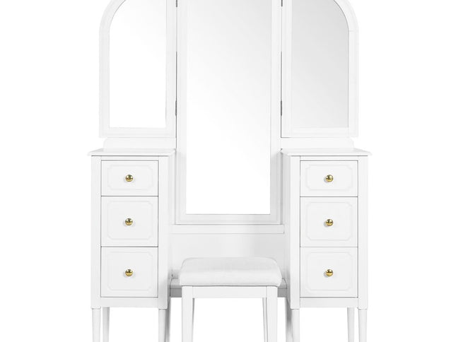 47" White Wood Six Drawer Dresser