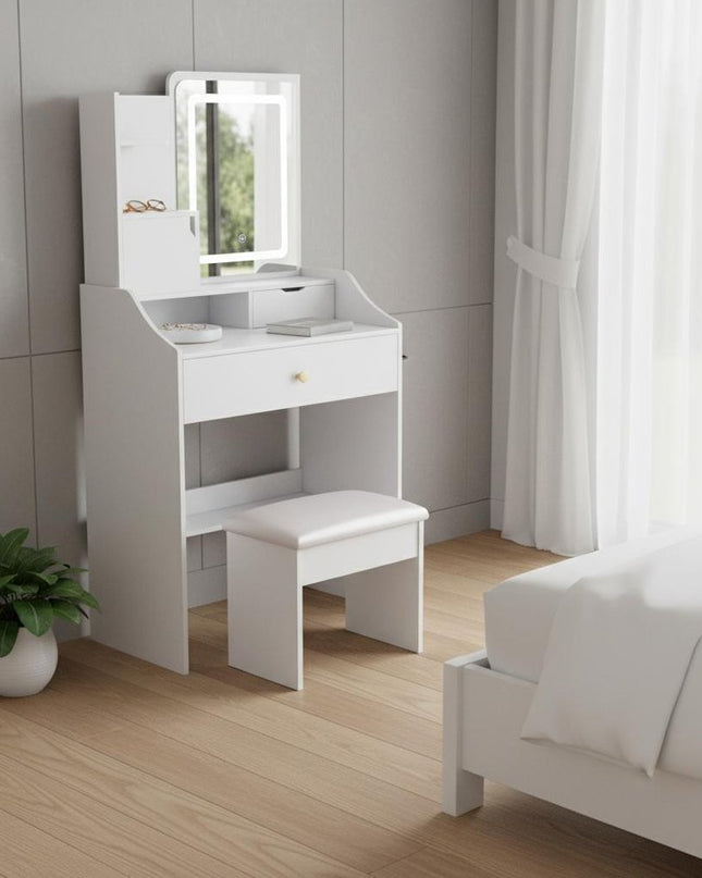 24" White Wood Lighted Two Drawer Dresser