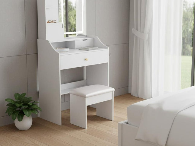 24" White Wood Lighted Two Drawer Dresser