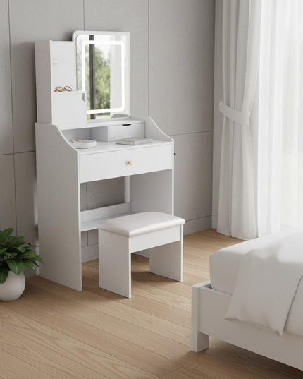 24" White Wood Lighted Two Drawer Dresser