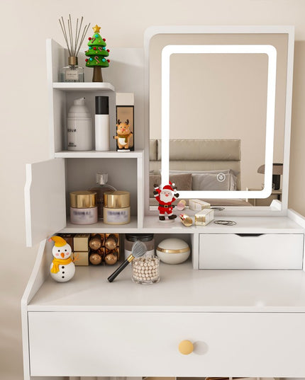 24" White Wood Lighted Two Drawer Dresser