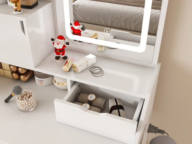 24" White Wood Lighted Two Drawer Dresser