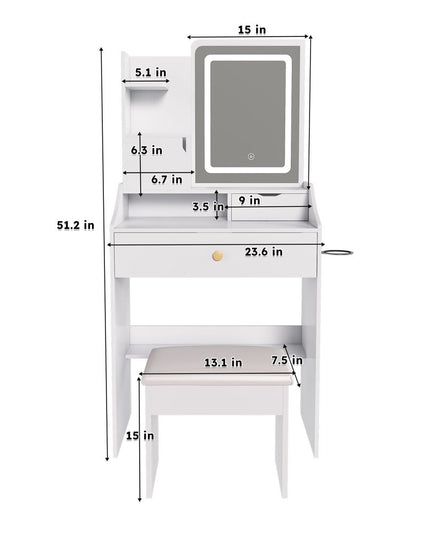 24" White Wood Lighted Two Drawer Dresser