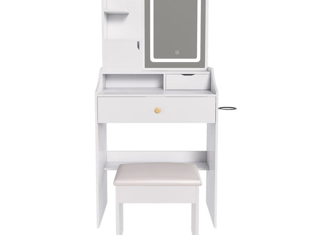 24" White Wood Lighted Two Drawer Dresser