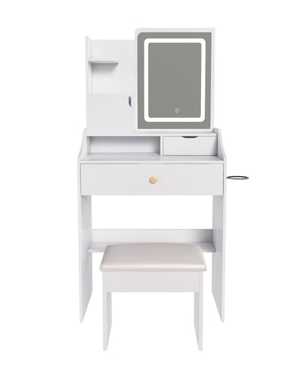 24" White Wood Lighted Two Drawer Dresser