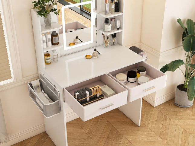 28" White Wood Lighted Two Drawer Dresser