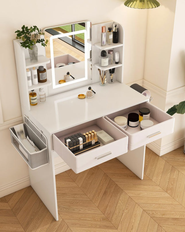 28" White Wood Lighted Two Drawer Dresser