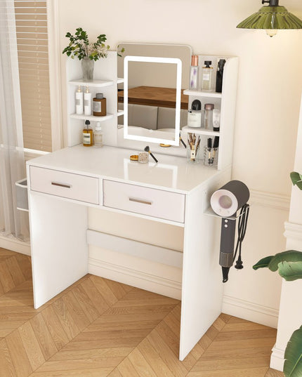 28" White Wood Lighted Two Drawer Dresser