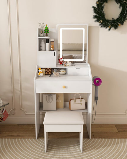 43" White Wood Lighted Two Drawer Dresser