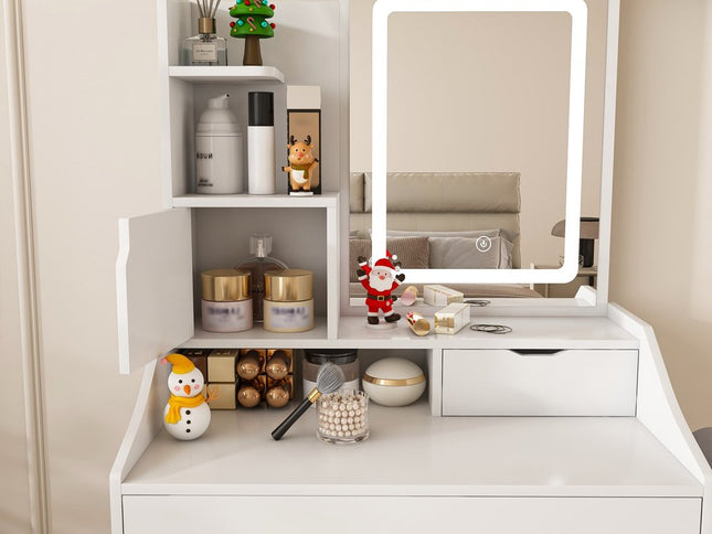 43" White Wood Lighted Two Drawer Dresser