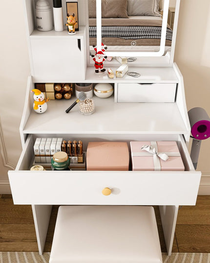 43" White Wood Lighted Two Drawer Dresser