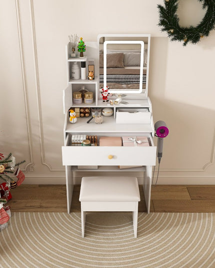 43" White Wood Lighted Two Drawer Dresser