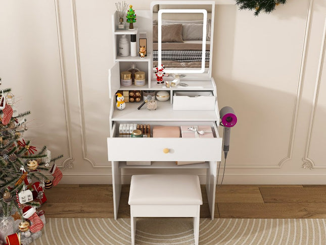 43" White Wood Lighted Two Drawer Dresser