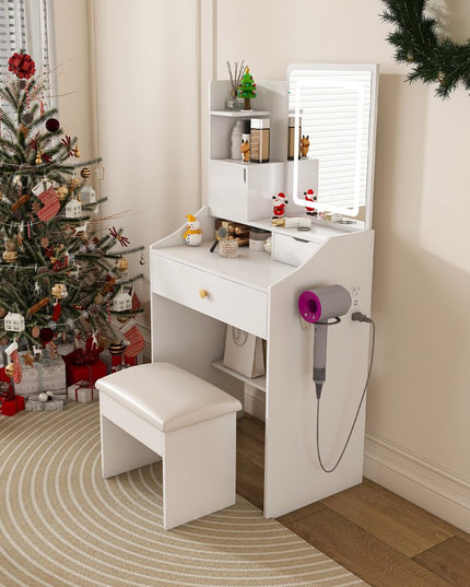 43" White Wood Lighted Two Drawer Dresser