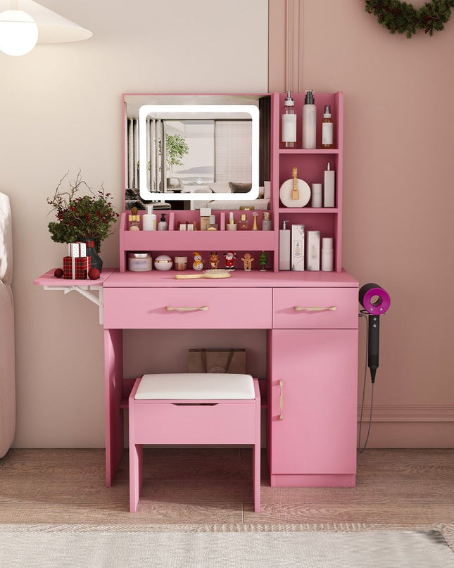 43" Pink Wood Lighted Two Drawer Dresser