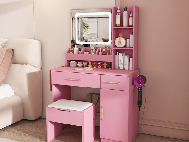 43" Pink Wood Lighted Two Drawer Dresser