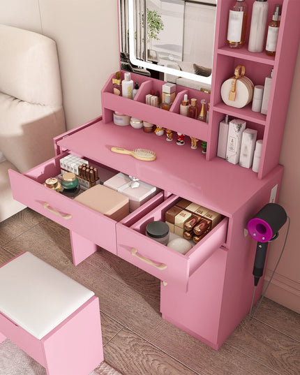 43" Pink Wood Lighted Two Drawer Dresser