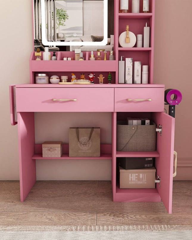 43" Pink Wood Lighted Two Drawer Dresser