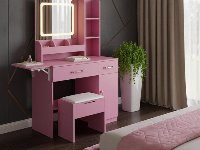 43" Pink Wood Lighted Two Drawer Dresser