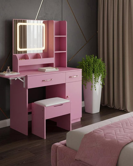 43" Pink Wood Lighted Two Drawer Dresser