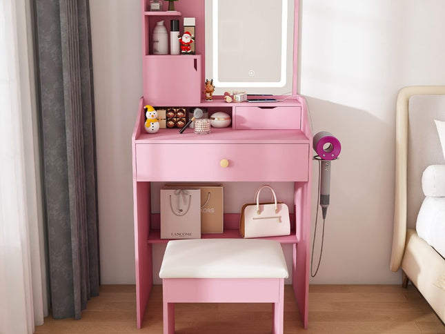 24" Pink Wood Lighted Two Drawer Dresser