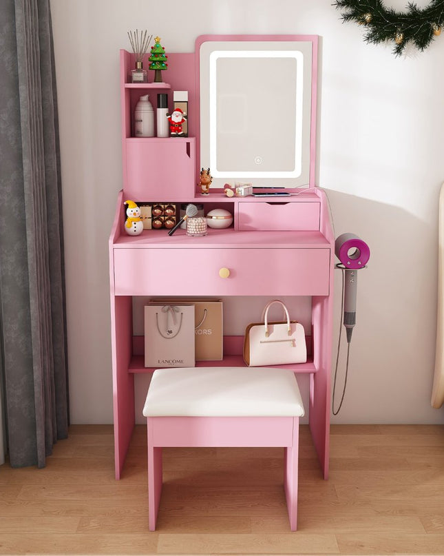 24" Pink Wood Lighted Two Drawer Dresser