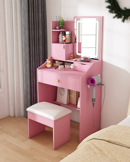 24" Pink Wood Lighted Two Drawer Dresser