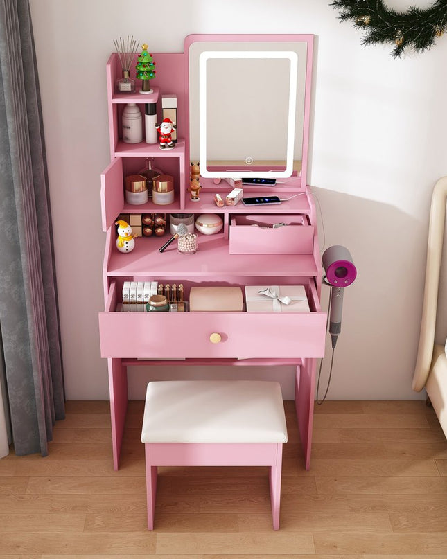 24" Pink Wood Lighted Two Drawer Dresser