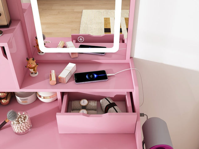 24" Pink Wood Lighted Two Drawer Dresser