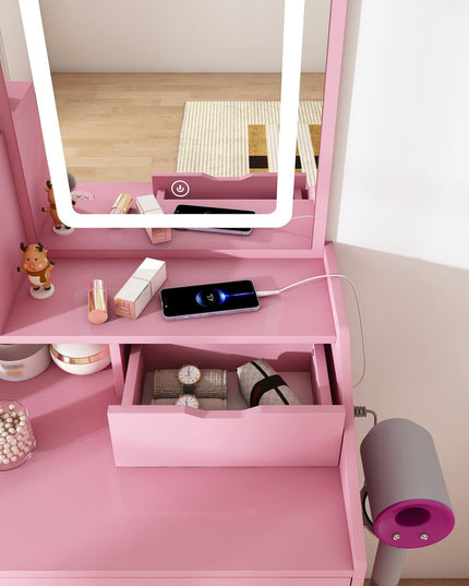 24" Pink Wood Lighted Two Drawer Dresser