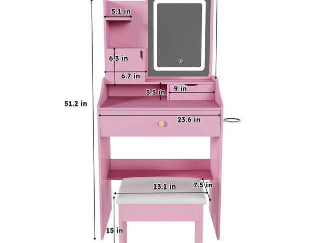 24" Pink Wood Lighted Two Drawer Dresser