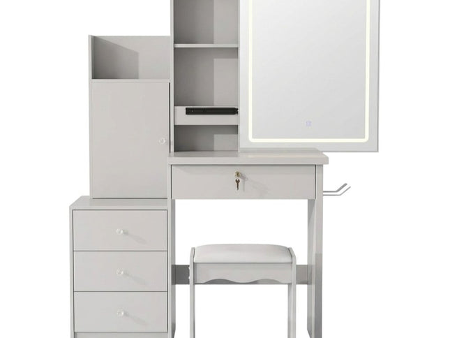 35" White Wood Lighted Four Drawer Dresser