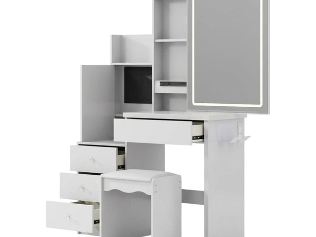 35" White Wood Lighted Four Drawer Dresser