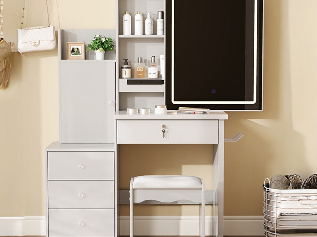 35" White Wood Lighted Four Drawer Dresser