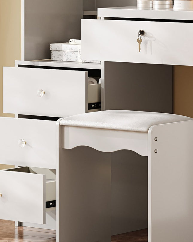 35" White Wood Lighted Four Drawer Dresser