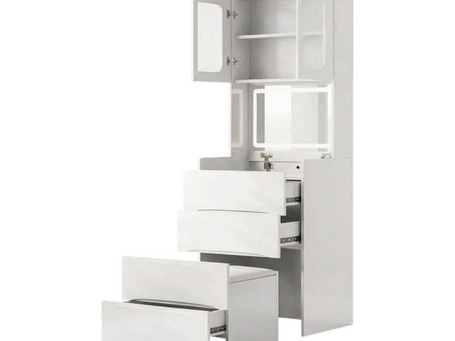 19" White Wood Lighted Four Drawer Dresser