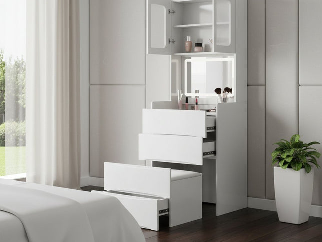 19" White Wood Lighted Four Drawer Dresser