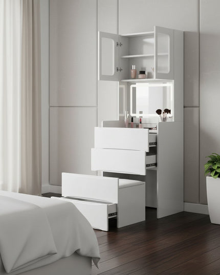 19" White Wood Lighted Four Drawer Dresser