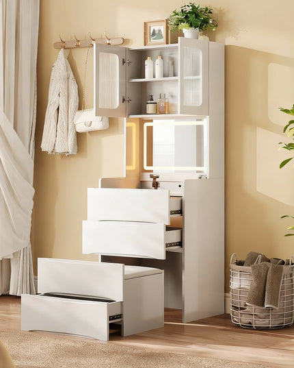 19" White Wood Lighted Four Drawer Dresser