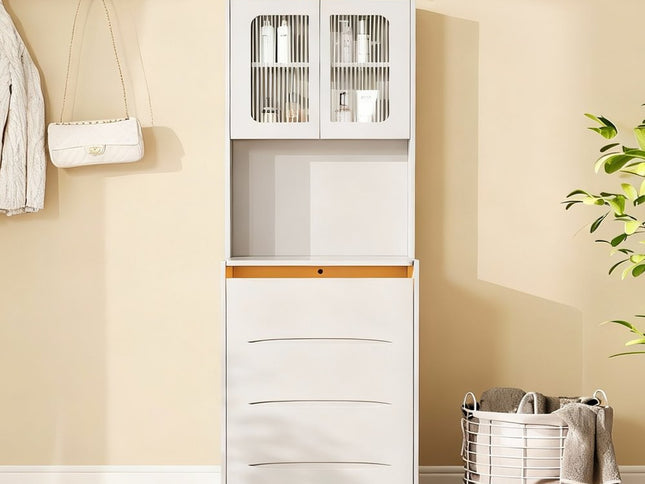 19" White Wood Lighted Four Drawer Dresser