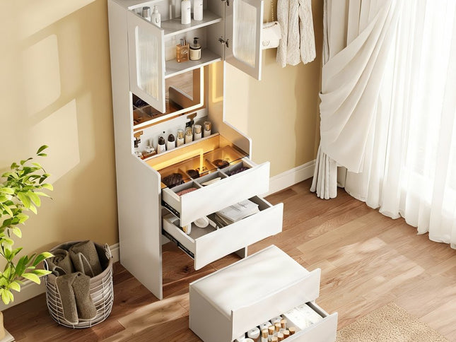 19" White Wood Lighted Four Drawer Dresser