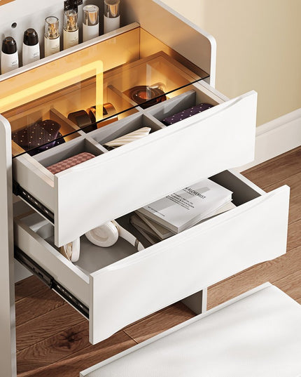 19" White Wood Lighted Four Drawer Dresser