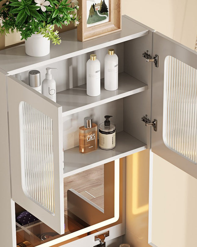 19" White Wood Lighted Four Drawer Dresser