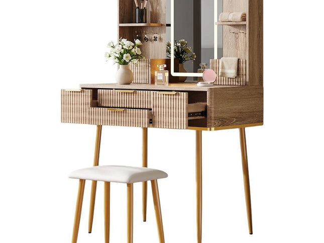 30" Brown Wood Lighted Four Drawer Dresser