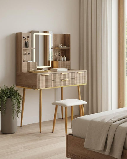 30" Brown Wood Lighted Four Drawer Dresser