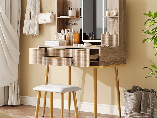 30" Brown Wood Lighted Four Drawer Dresser