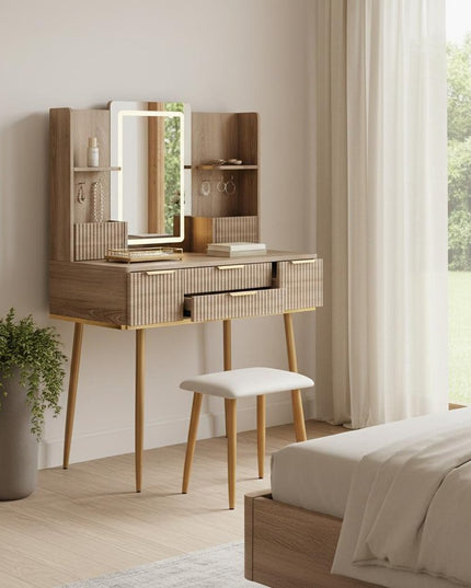 30" Brown Wood Lighted Four Drawer Dresser